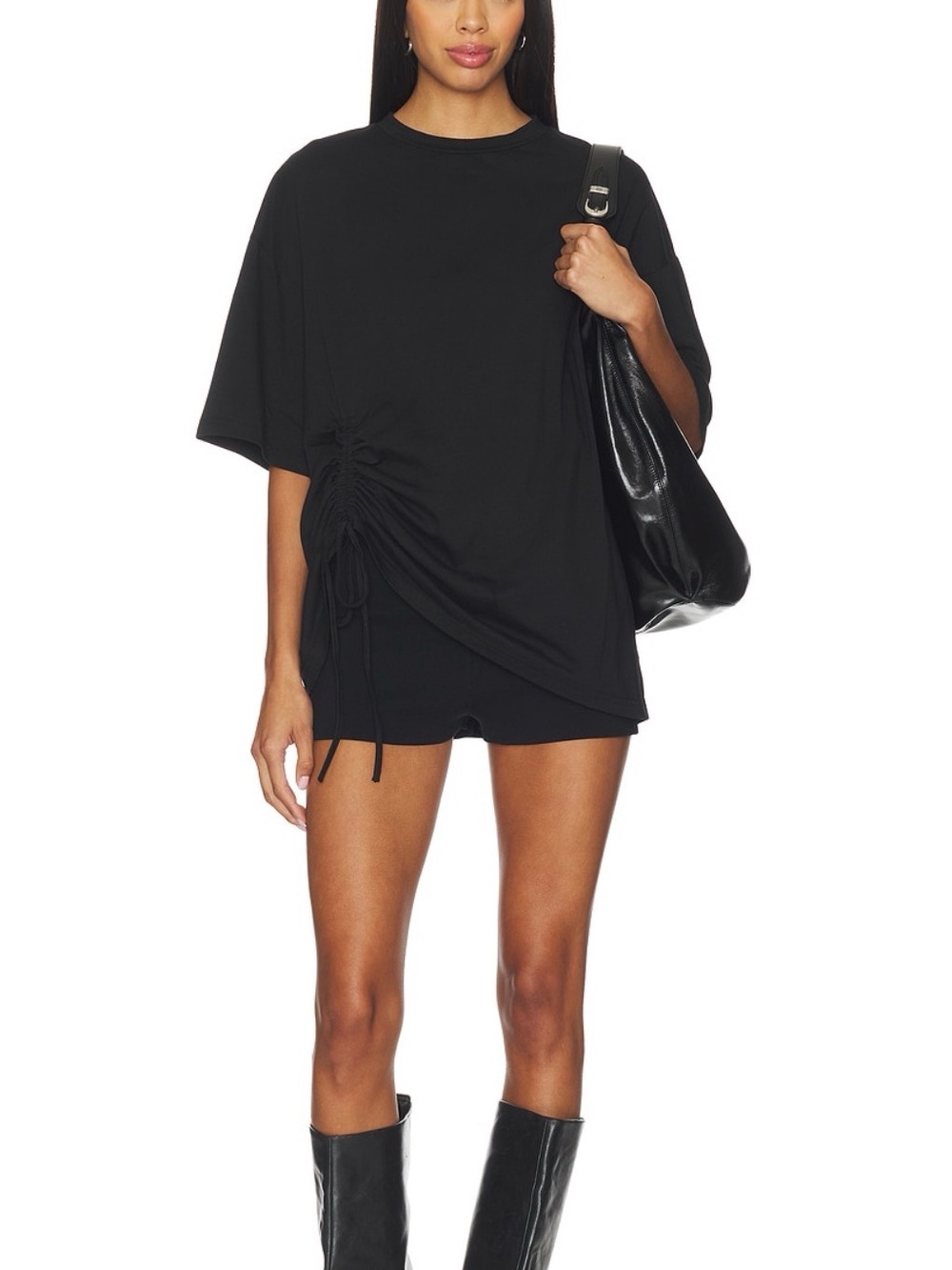 superdown Black Ruched-Side Oversized Tee - Picture 2 of 4